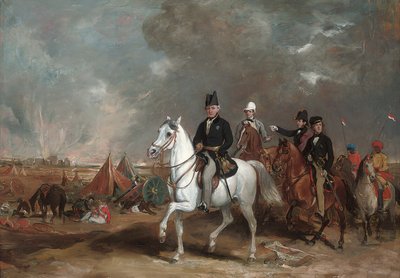 Wicehrabia Hardinge, gubernator generalny Indii, w towarzystwie swoich dwóch synów i pułkownika Wooda, na polu bitwy pod Ferozeshah autorstwa Francis Grant