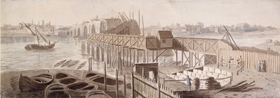 Budowa mostu Blackfriars, ok. 1762 r. autorstwa Francis Grose