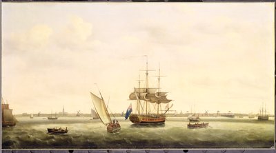 Fregata „Niespodzianka” w Anchor off Great Yarmouth, Norfolk, ok. 1775 autorstwa Francis Holman