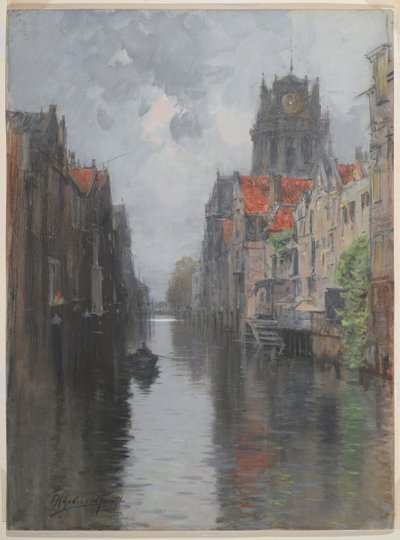 Za Groote Kirk, Dordrecht, ok. 1880 (toaleta na węglu na tekturze) autorstwa Francis Hopkinson Smith