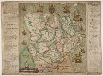 Mapa Ulsteru (pióro i tusz z praniem na papierze) autorstwa Francis Jobson