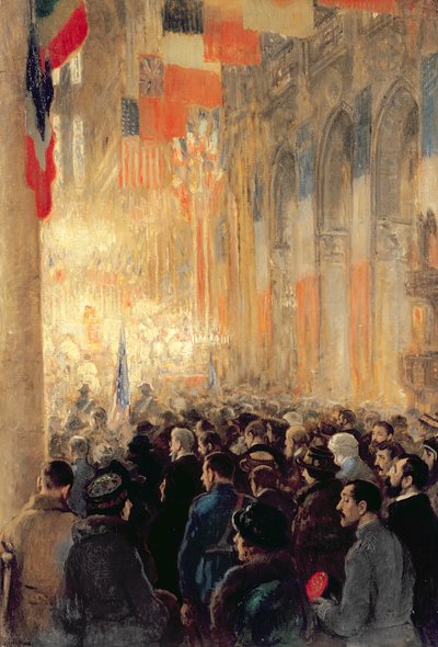Służba w Notre Dame, dziękując za zwycięstwo po Wielkiej Wojnie Międzynarodowej autorstwa Francis Luis Mora