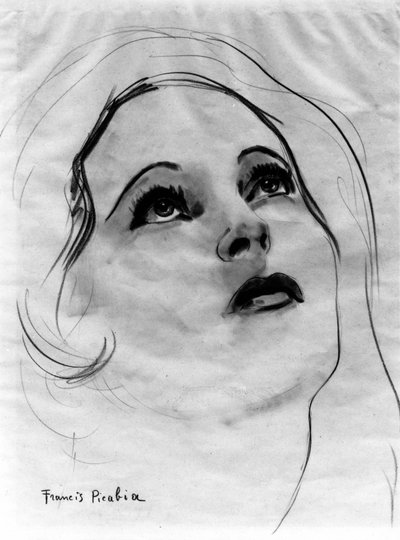 Twarz kobiety z uniesionymi oczami, autor: Francis Picabia (1879-1953); ołówek grafitowy i akwarela na papierze. autorstwa Francis Picabia