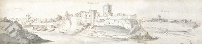 Zamek Pembroke, ok. 1678 (akwarela i brązowy tusz na papierze) autorstwa Francis Place