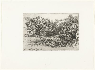 Krajobraz ze stadem zwierząt Stado Werington (tytuł na obiekcie) autorstwa Francis Seymour Haden (Sir) (signed by artist)