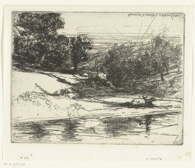 Krajobraz Nowego Zamku w Walii Newcastle w Emlyn (tytuł na obiekcie) autorstwa Francis Seymour Haden (Sir) (signed by artist)