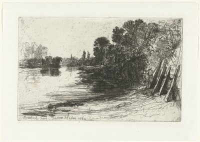 Bank Tamizy w Brentford Prom Brentford (tytuł na obiekcie) autorstwa Francis Seymour Haden (Sir) (signed by artist)