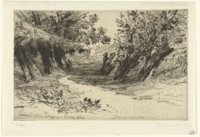 Pad langs het water Spacer zakochanych Thames Ditton (tytuł na obiekcie) autorstwa Francis Seymour Haden (Sir) (signed by artist)