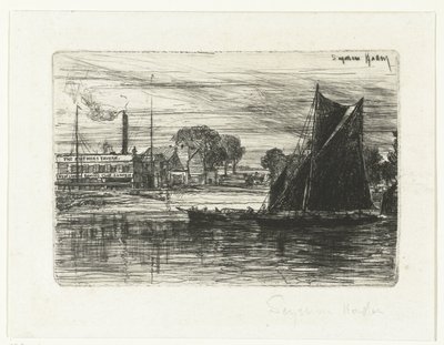 Klub wioślarski w Zachodnim Londynie Tawerna Pióra autorstwa Francis Seymour Haden (Sir) (signed by artist)