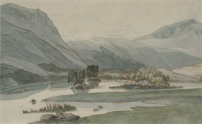 Rydal Water with the Grasmere Hills, 1786 (ołówek z tuszem i piórem oraz wc na papierze) autorstwa Francis Towne