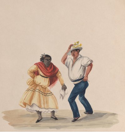 Tańczący mężczyzna i kobieta z grupy rysunków przedstawiających strój peruwiański, 1848 r. autorstwa Francisco
