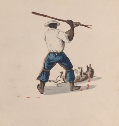 Mężczyzna oglądany od tyłu bijący psa kijem, z grupy rysunków przedstawiających..., ok. godz. 1848 autorstwa Francisco