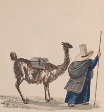 Kobieta spacerująca z lamą, z grupy rysunków przedstawiających strój peruwiański, ok. 1900 r. 1848. autorstwa Francisco