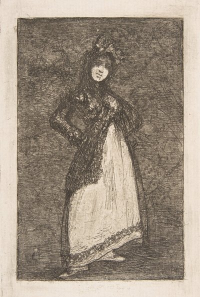 Maja stojąca na ciemnym tle Maja. autorstwa Francisco de Goya