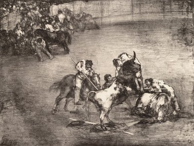 Picador złapany przez byka, z „Byków z Bordeaux”, 1825., 1825. autorstwa Francisco de Goya