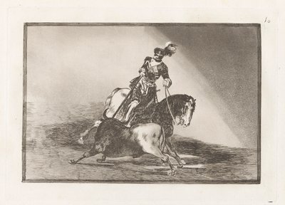Carlos V. lanceando un toro en la plaza de Valladolid (Charles V wbija byka w pierścień w Valladolid), płyta 10 z La tauromaquia autorstwa Francisco de Goya