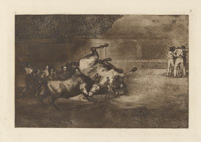 Koń rzucony przez byka, płyta B z La tauromaquia (wydanie trzecie) autorstwa Francisco de Goya