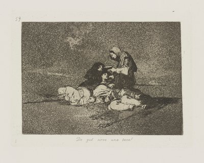 Czego? serwuje filiżankę? (Jaki jest pożytek z kubka?), pl. 59 z cyklu Katastrofy wojny autorstwa Francisco de Goya
