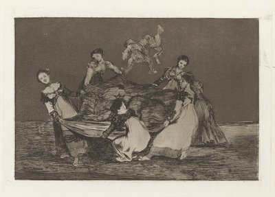 Kobiece szaleństwo, znane również jako Cięższy niż martwy osioł, z serii Los absurdy (Los proverbios) autorstwa Francisco de Goya