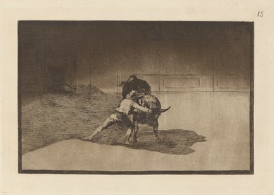 Słynny Martincho, kładący banderille na przerwę. (Słynny Martincho umieszcza Banderille grające na byku ruchem swojego ciała), Płyta 15 z La tauromaquia autorstwa Francisco de Goya