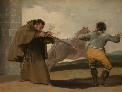 Brat Pedro strzela do El Maragato, gdy jego koń ucieka, c. 1806. autorstwa Francisco de Goya