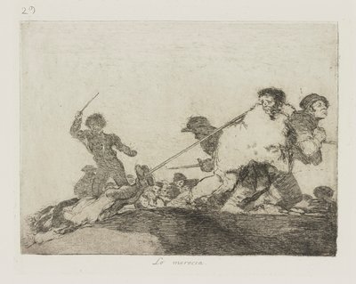Zasłużył na to. (Zasłużyłem.), pl. 29 z cyklu Katastrofy wojny autorstwa Francisco de Goya