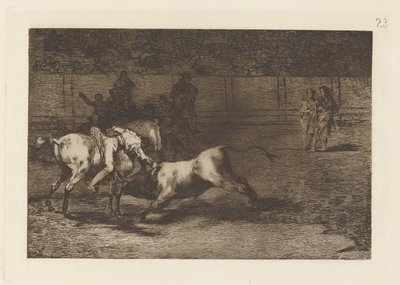 Mariano Ceballos, alias Indianin zabija byka z konia (Mariano Ceballos, Alias ​​Indianin, zabija byka z konia), Płyta 23 z La tauromaquia autorstwa Francisco de Goya