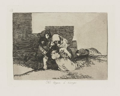 Nie przyjeżdżają? pogoda. (Nie zdążą na czas.), pl. 52 z cyklu Katastrofy wojny autorstwa Francisco de Goya