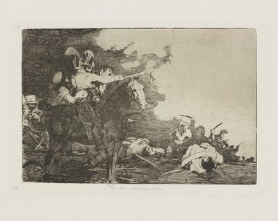 Nie zgadzają się. (Nie zgadzają się), pl. 17 z cyklu Katastrofy wojny autorstwa Francisco de Goya