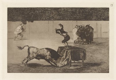 Kolejne jego szaleństwo na tym samym placu (Kolejne jego szaleństwo w tym samym pierścieniu), płyta 19 z La tauromaquia autorstwa Francisco de Goya