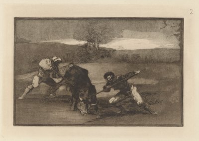 Inny sposób na polowanie? stopa (Kolejny sposób polowania na piechotę), płyta 2 z La tauromaquia autorstwa Francisco de Goya