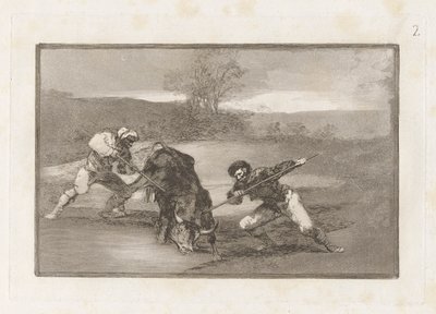 Inny sposób na polowanie? stopa (Kolejny sposób polowania na piechotę), płyta 2 z La tauromaquia autorstwa Francisco de Goya