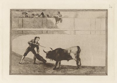 Pedro Rozmaryn? do stojącego byka (Pedro Romero zabija zatrzymanego byka), płyta 30 z The Bull Machinery autorstwa Francisco de Goya