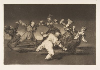 Tablica 12 z Disparates: Jeśli Marion będzie tańczyć, to ma..., ca. 1816-23 opublikowany 1864. autorstwa Francisco de Goya