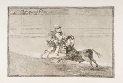 Tablica 13 "Tauromaquia": Hiszpański rycerz konny w pierścieniu łamiący krótkie włócznie ..., 1816. autorstwa Francisco de Goya