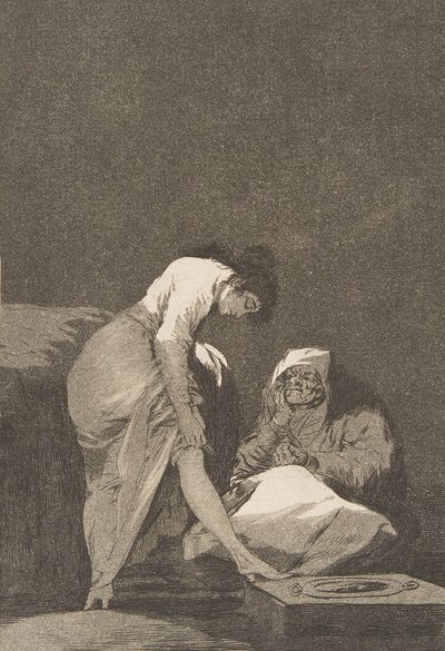 Płyta 17 z Los Caprichos: Jest ładnie rozciągnięta autorstwa Francisco de Goya