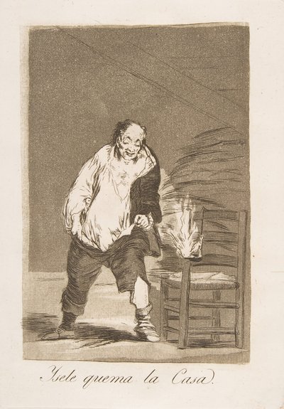 Tablica 18 z „Los Caprichos”: A jego dom płonie Ysele quema la Casa., 1799. autorstwa Francisco de Goya