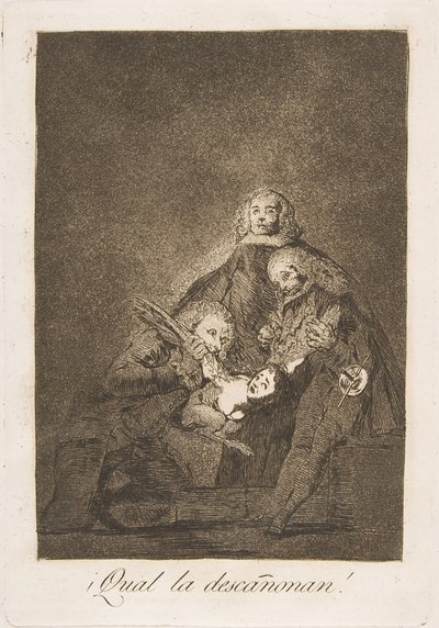 Płyta 21 z Los Caprichos: Jak ją zerwali! ¡Qual la descañonan!, 1799. autorstwa Francisco de Goya