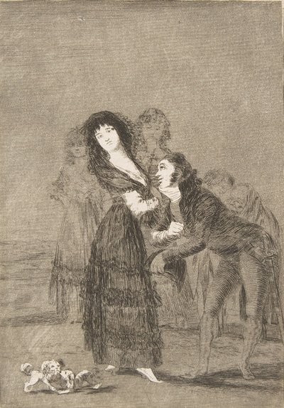 Tablica 27 z Los Caprichos: Który z nich jest bardziej pokonany Quien mas rendido, 1799. autorstwa Francisco de Goya