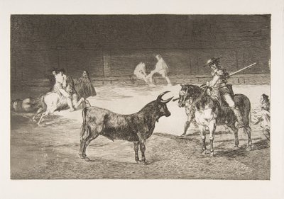 Tablica 27 z Tauromaquia: Słynny pikador, Fernando del Toro, rysuje ognistego..., 1816. autorstwa Francisco de Goya