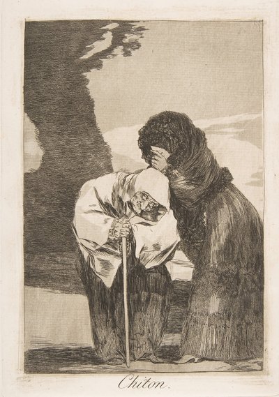 Tablica 28 z „Los Caprichos”: Hush Chiton., 1799. autorstwa Francisco de Goya