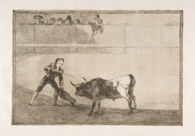 Tablica 30 Tauromachii: Pedro Romero zabija zatrzymanego byka., 1816. autorstwa Francisco de Goya