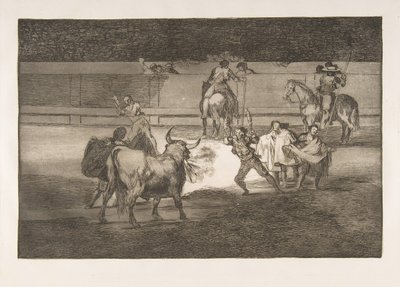 Tablica 31 Tauromaquia: Banderille z petardami., 1816. autorstwa Francisco de Goya