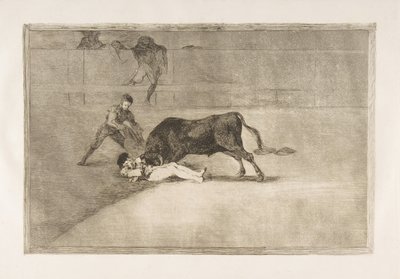 Tablica 33 z Tauromachii: Pechowa śmierć Pepe Illo na ringu w Madrycie, 1816. autorstwa Francisco de Goya