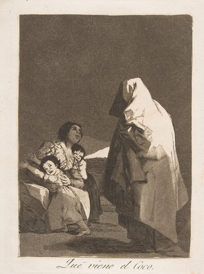 Płyta 3 z Los Caprichos: Oto straszak Que przychodzący el Coco., 1799. autorstwa Francisco de Goya