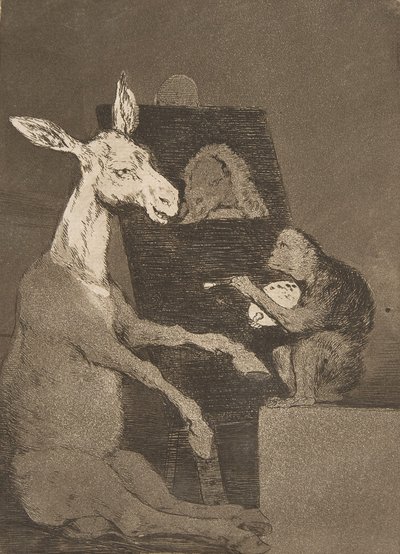 Tablica 41 z Los Caprichos: Ani mniej, ani więcej Ni mas ni menos., 1799. autorstwa Francisco de Goya