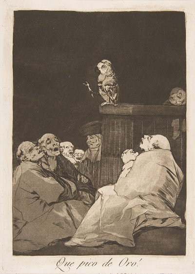 Tablica 53 z Los Caprichos: Jaki złoty dziób! Que pico de Oro!, 1799. autorstwa Francisco de Goya