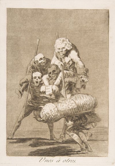 Tablica 77 z „Los Caprichos”: Co się robi drugiemu Unos á otros., 1799. autorstwa Francisco de Goya