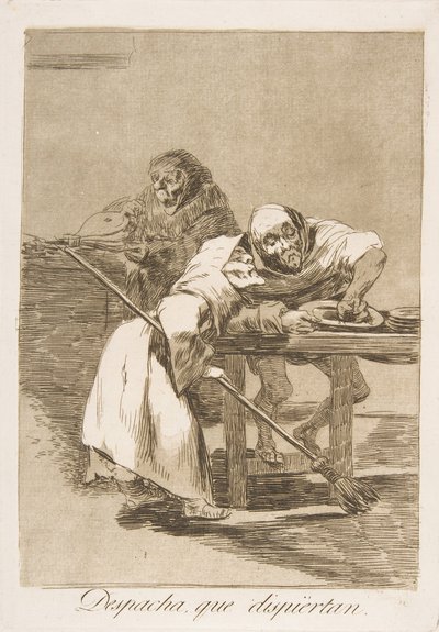 Tablica 78 z Los Caprichos: Szybko, budzą się Despacha, que dispiértan., 1799. autorstwa Francisco de Goya