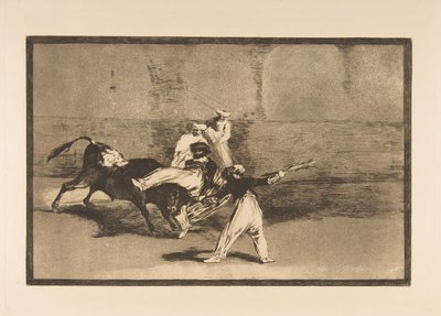 Tablica 8 z Tauromachii: Wrzosowisko złapane przez byka na ringu, ok. godz. 1816. autorstwa Francisco de Goya
